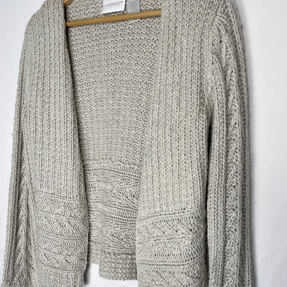 Vintage Liz Claiborne gray knit cardigan, silk blend lagenlook boho cottage - Picture 4 of 9